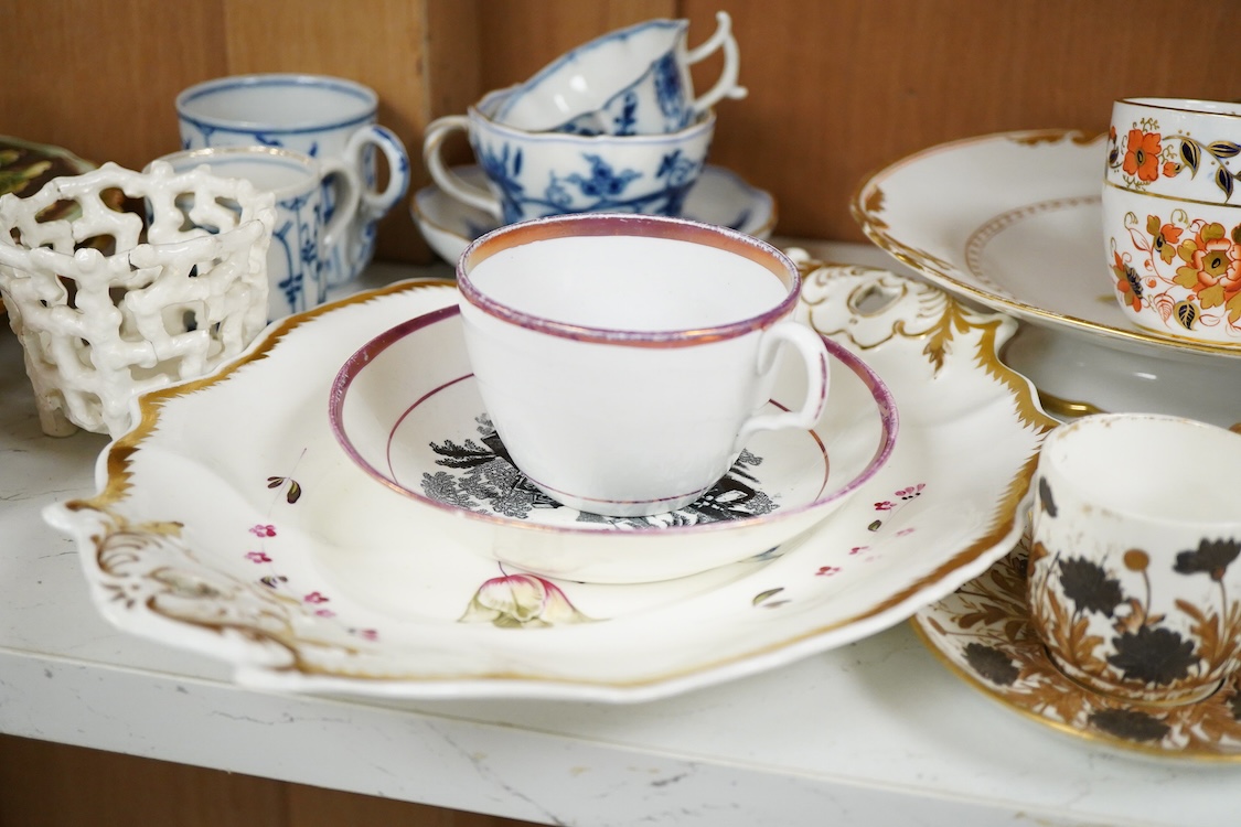 A quantity of 19th and 20th century mixed Continental china and porcelain, largest a comport 25.5cm wide.